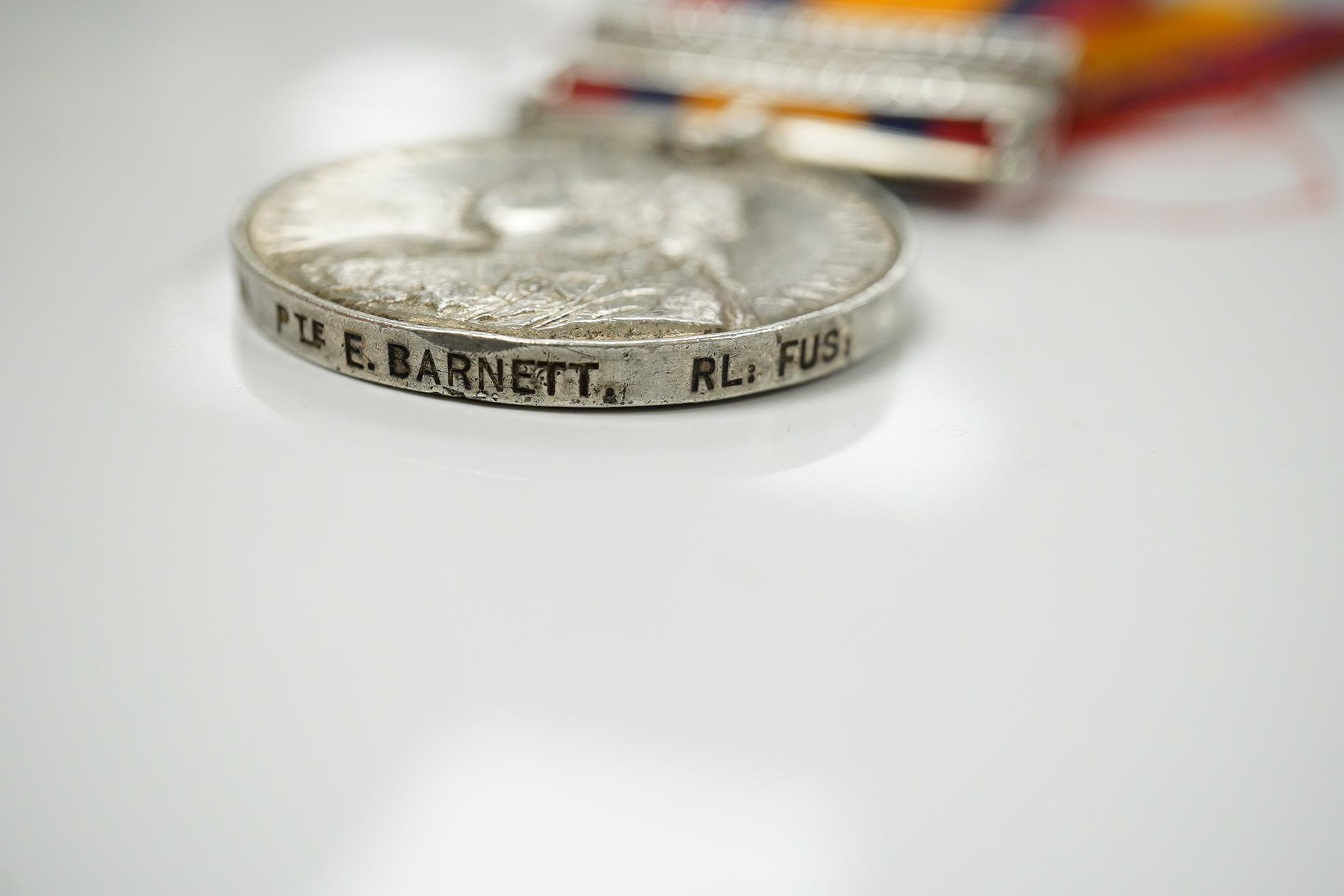 Queens South Africa Medal with CC clasp to 4493 Pte J.Finan, W.York:Regt, another with OFS and CC clasps to 3414 Pte E.Barnett, RL Fus and a third with detached disc to Sapr G Streeter, R.E.